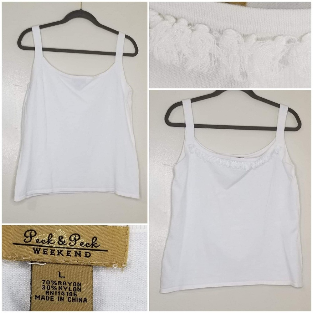 Peck & Peck White Rayon/Nylon Knit Tank Size L